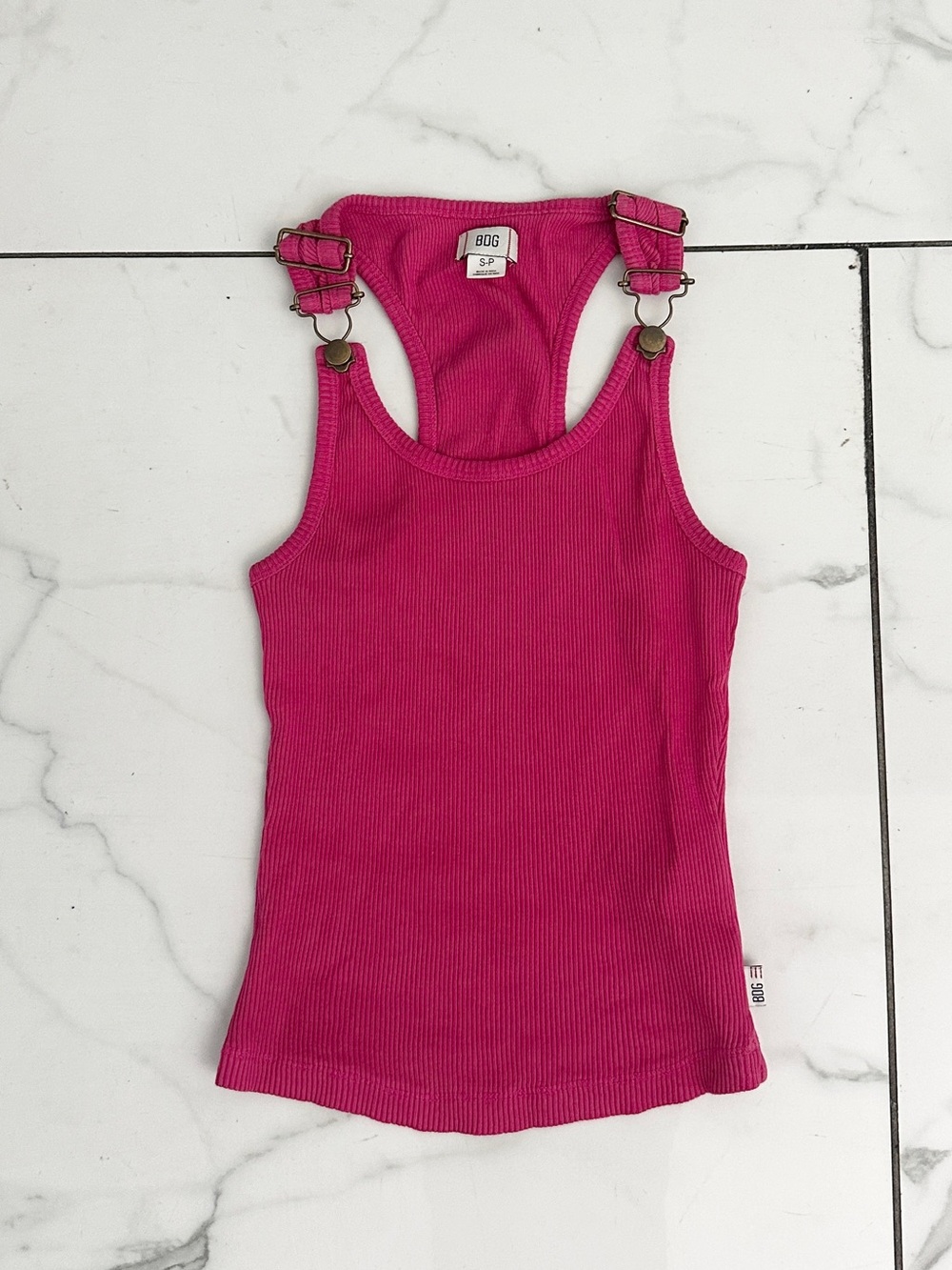 BDG Hot Pink Ribbed Tank with Buckle Strap Details